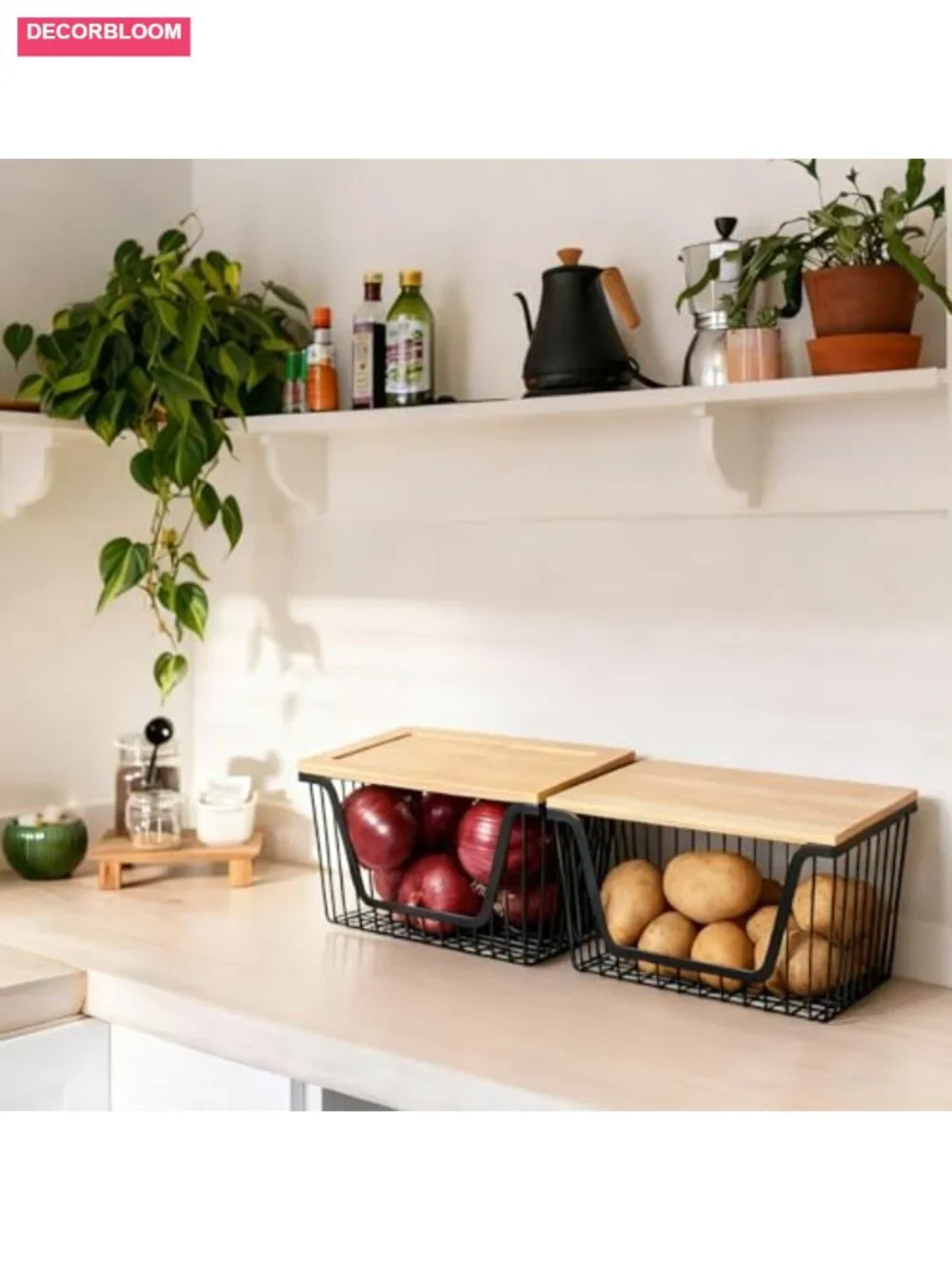 2 Pack Stackable Pantry Organizers Stainless Steel Vegetable Bins with Lids
